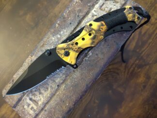 3.5" Blade Assisted Open Yellow Camo Pocket Knife w/Rope ABS Handle  RT-7022YC