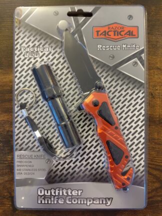 Razor Tactical Rescue Pocket Knife w/LED light set 3.25" Blade Red